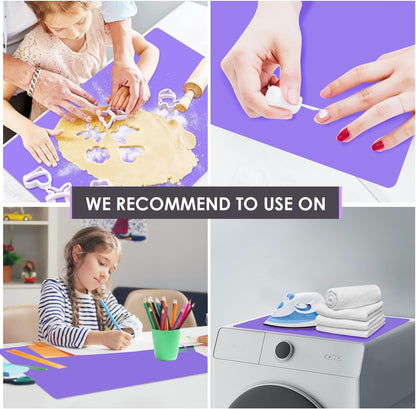 Extra Large Silicone Mats for Kitchen Counter, 27.6'' x 19.7'' Nonskid Silicone Placemats for Kids, Nonstick Purple Silicone Mat for Baking Crafts, Silicone Dab Mat Heat Resistant, 1Pack - Colors A