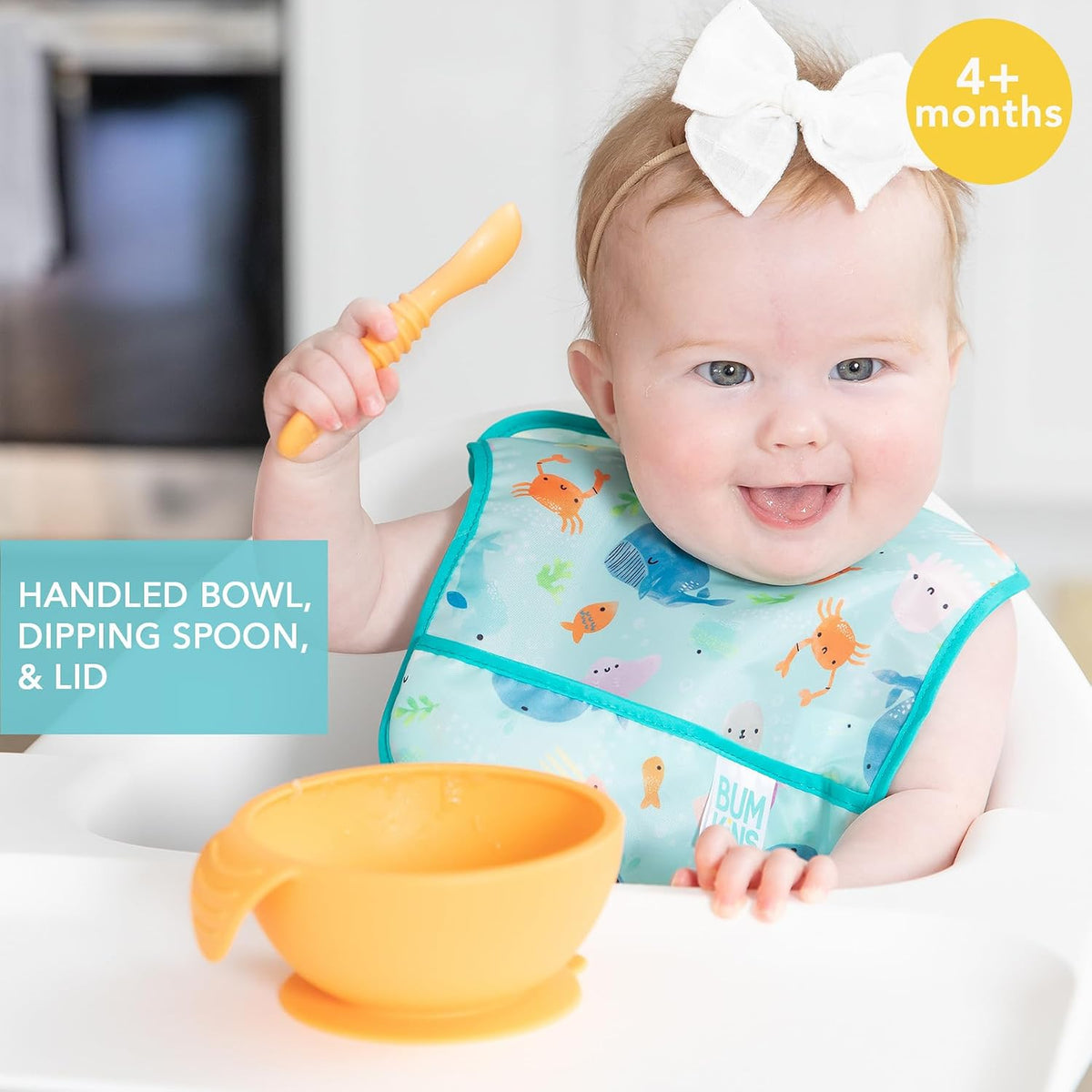 Bumkins Baby Bowl, Silicone Feeding Set with Suction for Baby and Toddler, Includes Spoon and Lid, First Feeding Set, Training Essentials for Baby Led Weaning for Babies 4 Months Up, Sage