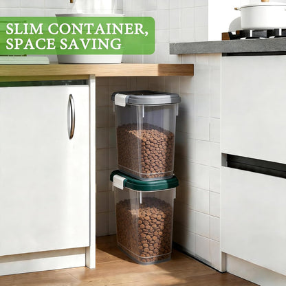 10-15 Lbs Dog Food Storage Container Airtight - Slim Pet Cat Food Container with Lid, Scoop and Cup - Clear Plastic Dry Food Storage Bin for Dogs, Cats, Bird Seeds, Kibble, Pellets, Rice, Flour