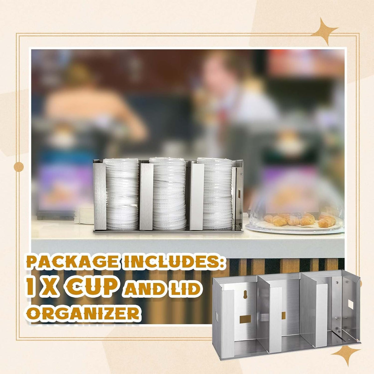 Hicarer 3 Compartments Stainless Steel Cup and Lid Holder, Silver