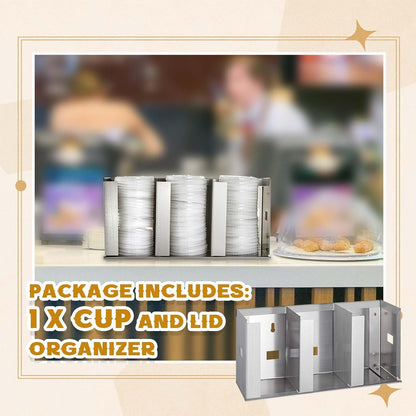Hicarer 3 Compartments Stainless Steel Cup and Lid Holder, Silver