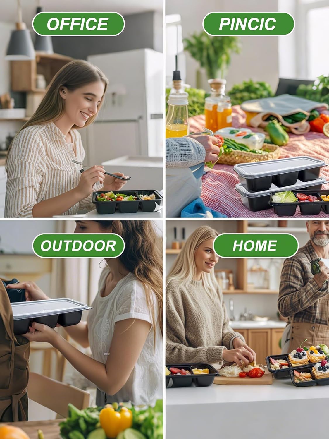 WDF 50 Pack Small Meal Prep Containers 3 Compartments with Lids - Disposable Snack Box Container - Disposable Bento Boxes - Reusable Travel Lunch Boxes for New Year/Office/Picnic/Microwave Safe