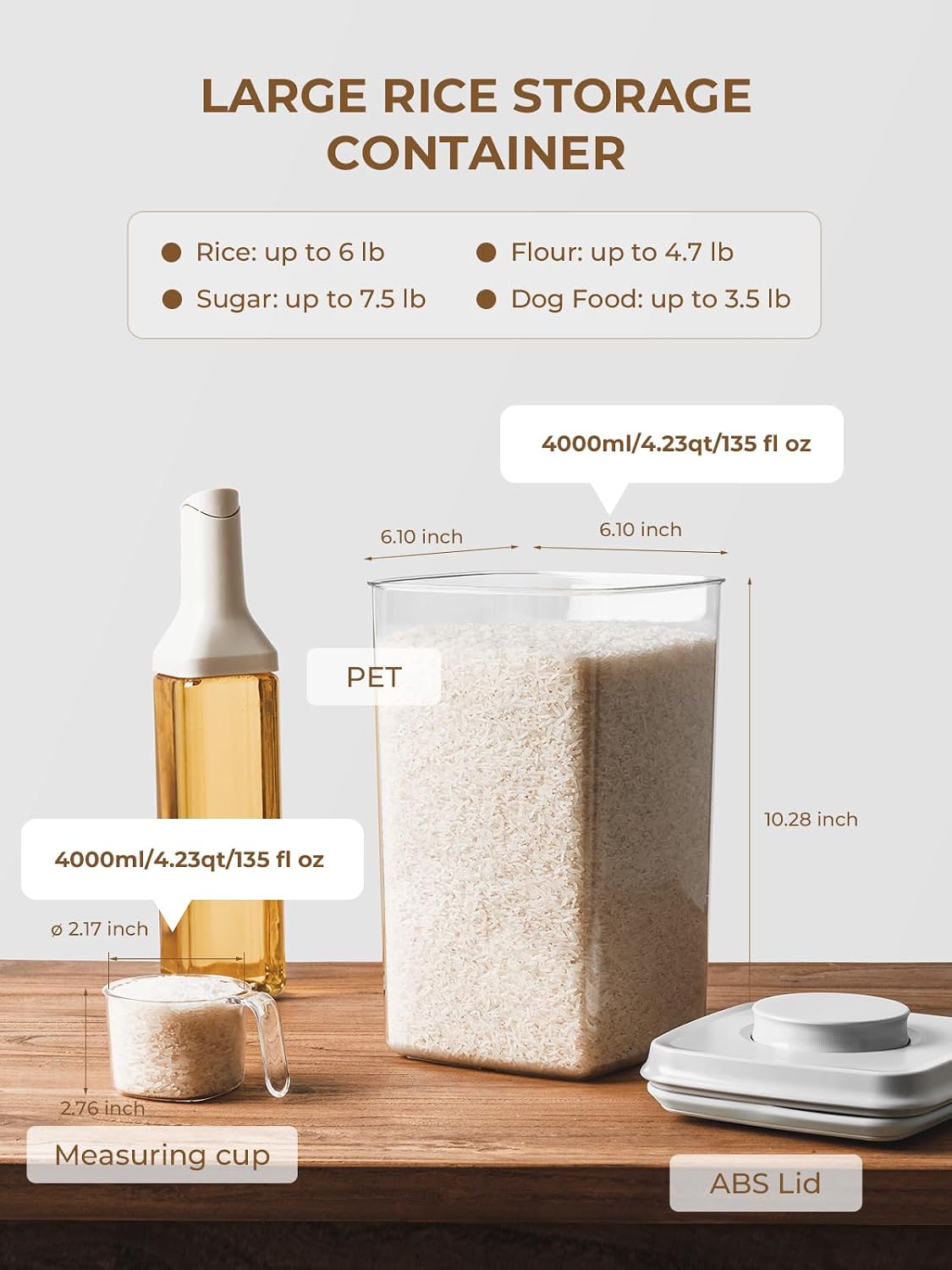 Airtight Food Storage Containers, 4-Piece Set, 1.3-3.5 Qt, Pop-Top Lids | Clear Stackable Pantry Jars for Flour, Sugar, Cereal, Oats, Pasta, Snacks, Baking Ingredients and Small Kitchen Organization