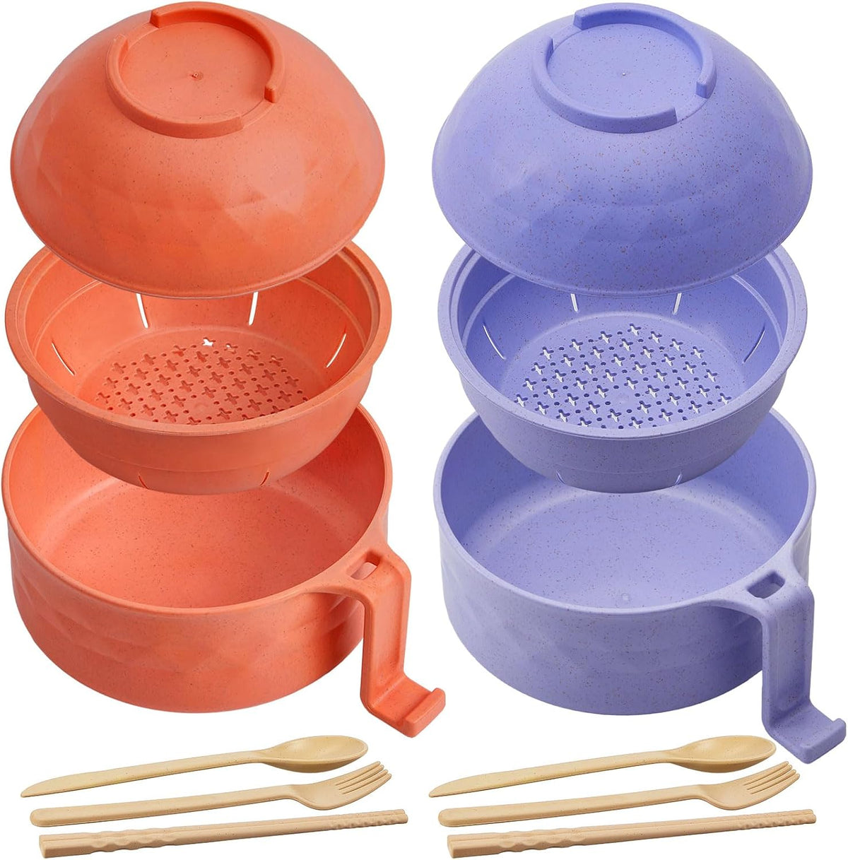 2 Sets 40 oz Microwave Ramen Bowl with Handles, Yellow,Orange