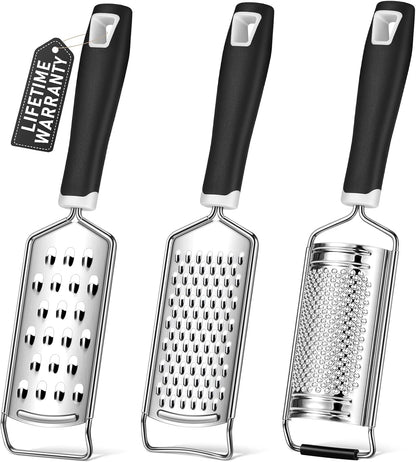 Cheese Grater, Sopito 3 Packs Stainless Steel Lemon Zester Grater with Silicone Handle for Cheese, Chocolate, Spices, and More