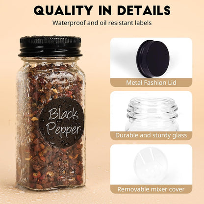 DIDITIME Spice Jars with Label, 4oz Empty Square Seasoning Containers