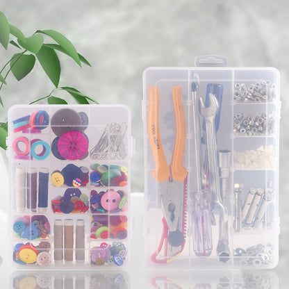 Exptolii 15 Large Grids Plastic Organizer Box with Dividers, 2 Pack Clear Compartment Container Storage for Washi Tapes Beads Crafts Jewelry Fishing Tackles, Size 11 x 6.3 x 2.2 in
