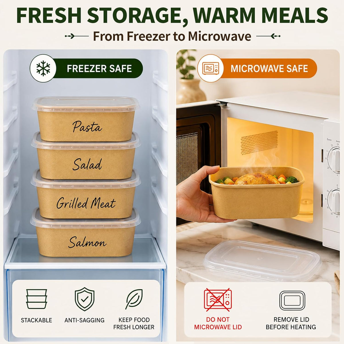 60 Pack 29OZ Disposable Meal Prep Containers, Paper Bowls With Lids
