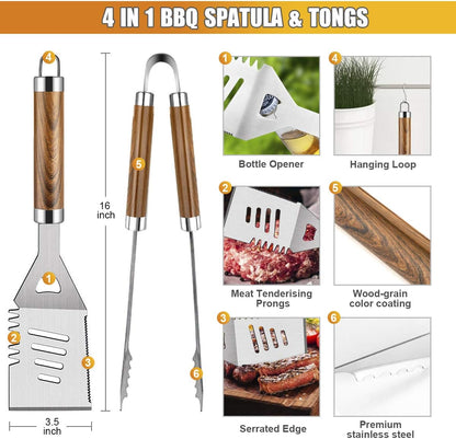 Cifaisi BBQ Grill Accessories Set, 38Pcs Stainless Steel Grill Tools Grilling Accessories with Aluminum Case, Thermometer, Grill Mats for Camping/Backyard Barbecue, Grill Set for Men Women