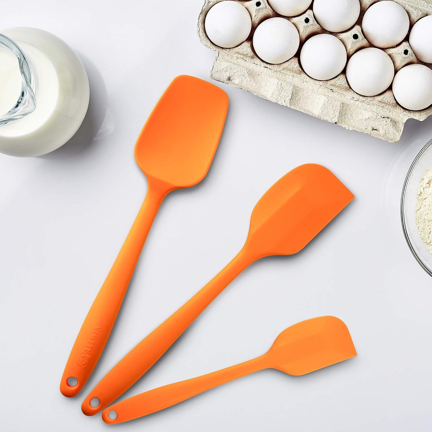 Silicone Spatula 3-piece Set, Ergonomic Handle High Heat-Resistant Spatulas, Non-stick Rubber Spatulas with Stainless Steel Core, Black
