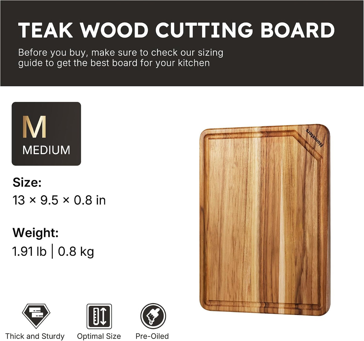 3 Pack Teak Wood Cutting Board Set with Holder Non Slip Over Sink Wooden Chopping Board for Fresh Meat Vegetable Thick Haus Perfect for Charcuterie Juice Groove Kitchen Accessories - FSC Certified