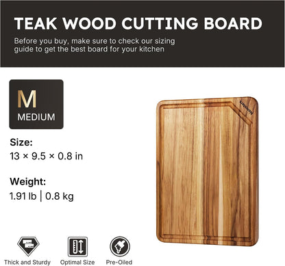 3 Pack Teak Wood Cutting Board Set with Holder Non Slip Over Sink Wooden Chopping Board for Fresh Meat Vegetable Thick Haus Perfect for Charcuterie Juice Groove Kitchen Accessories - FSC Certified