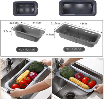 Extendable Over the Sink Colander Strainer Basket, Plastic Retractable Kitchen Sink Basket - Wash Vegetables, Fruits, Drain Pasta and Dry Dishes L (black XL)
