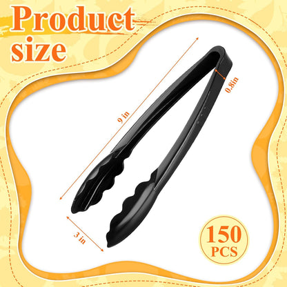 Plastic Tongs, 9 Inch Disposable Serving Tongs,Black