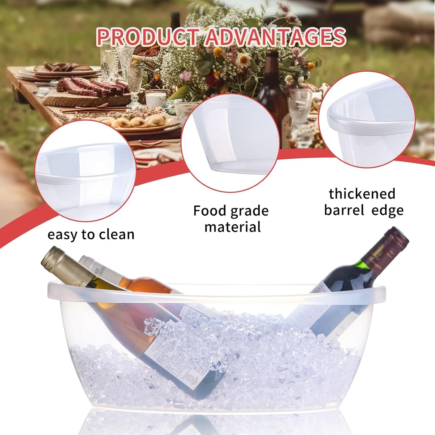 2 Pack Large Ice Buckets for Parties, 5L Oval Plastic Champagne Wine Cooler Beer Chiller Bucket Beverage Tub for Mimosa Bruch Cocktail Bar Supplies Indoor Outdoor Wedding Party