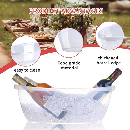 2 Pack Large Ice Buckets for Parties, 5L Oval Plastic Champagne Wine Cooler Beer Chiller Bucket Beverage Tub for Mimosa Bruch Cocktail Bar Supplies Indoor Outdoor Wedding Party