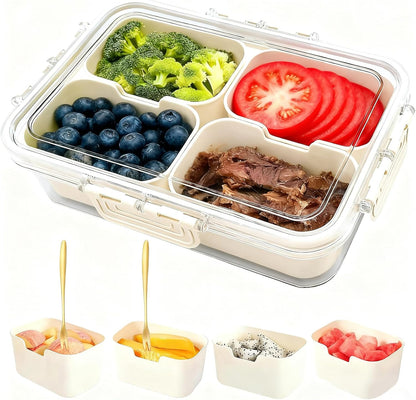 Snackle Box Container, Portable Snack Containers with Lids for Candy, Fruits, Nuts, Veggies, Snacks (White(2 Pack-4 Compartments))