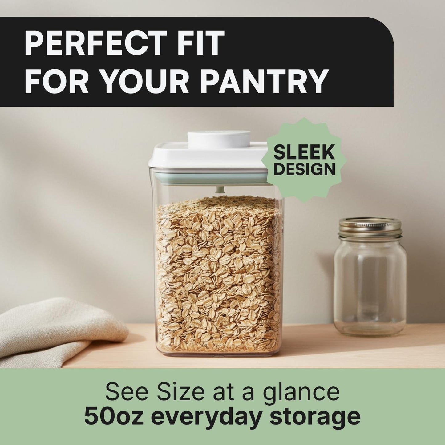 Bop Top Airtight Food Storage Containers with Lid 2 Cups / 16 oz | Kitchen Canister Sets | Air Tight Pantry Container | Pop Top Dry Food Storage Containers for Snacks, Sugar, Flour, Baking, Pasta