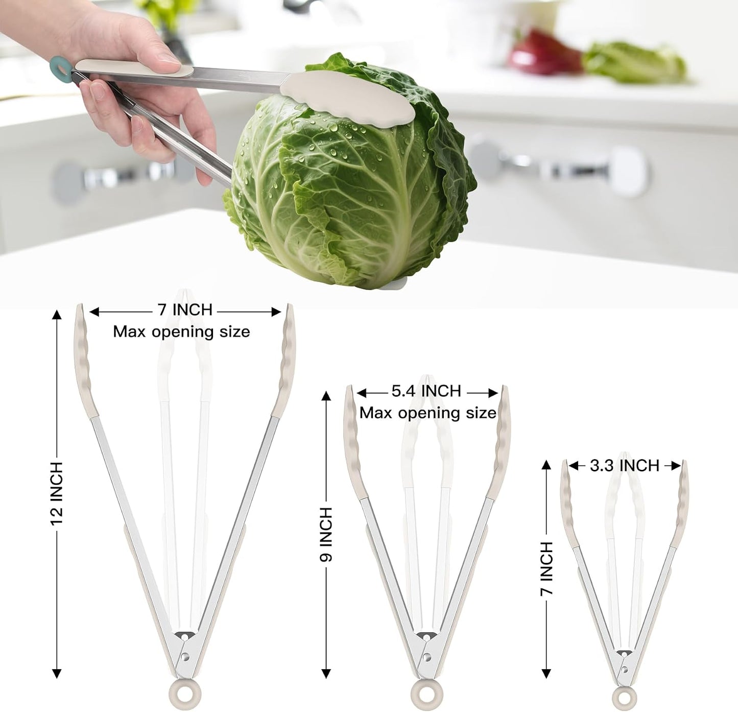 HOTEC Premium Stainless Steel Locking Kitchen Tongs with Silicon Tips, Set of 2-9" and 12"