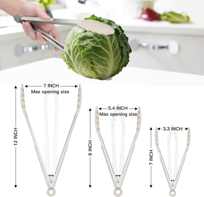 HOTEC Premium Stainless Steel Locking Kitchen Tongs with Silicon Tips, Set of 2-9" and 12"