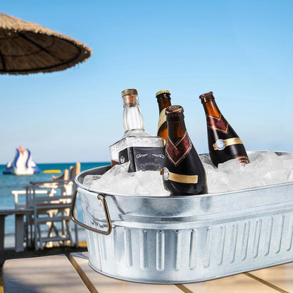 Lallisa 2 Pcs 5.3 gallons Galvanized Beverage Tub Galvanized Bucket Metal Ice and Drink Bucket with Handles Tub for Parties Farmhouse Home Pool Bar (White)