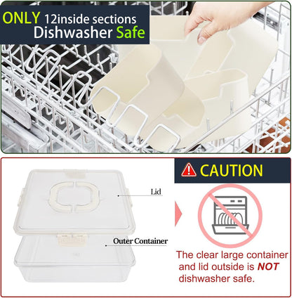 Divided Serving Tray with Lid and Handle,Snack tray Storage Organizer with lid,Portable Snackle Box Charcuterie Container,Snack Platters for Fruit, Nuts, Candy, (2 Pack-12 Compartments)
