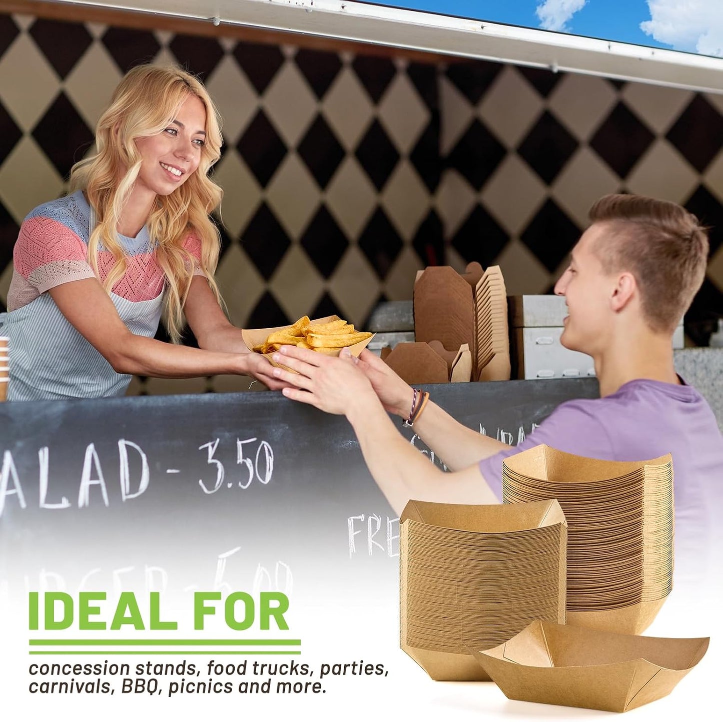 ZORRITA 2 Lb Paper Food Trays - 100 Pack Disposable Nacho Trays Brown Food Boats Take Out Basket Holders for Serving Party Snacks Hot Dogs Tacos Fries