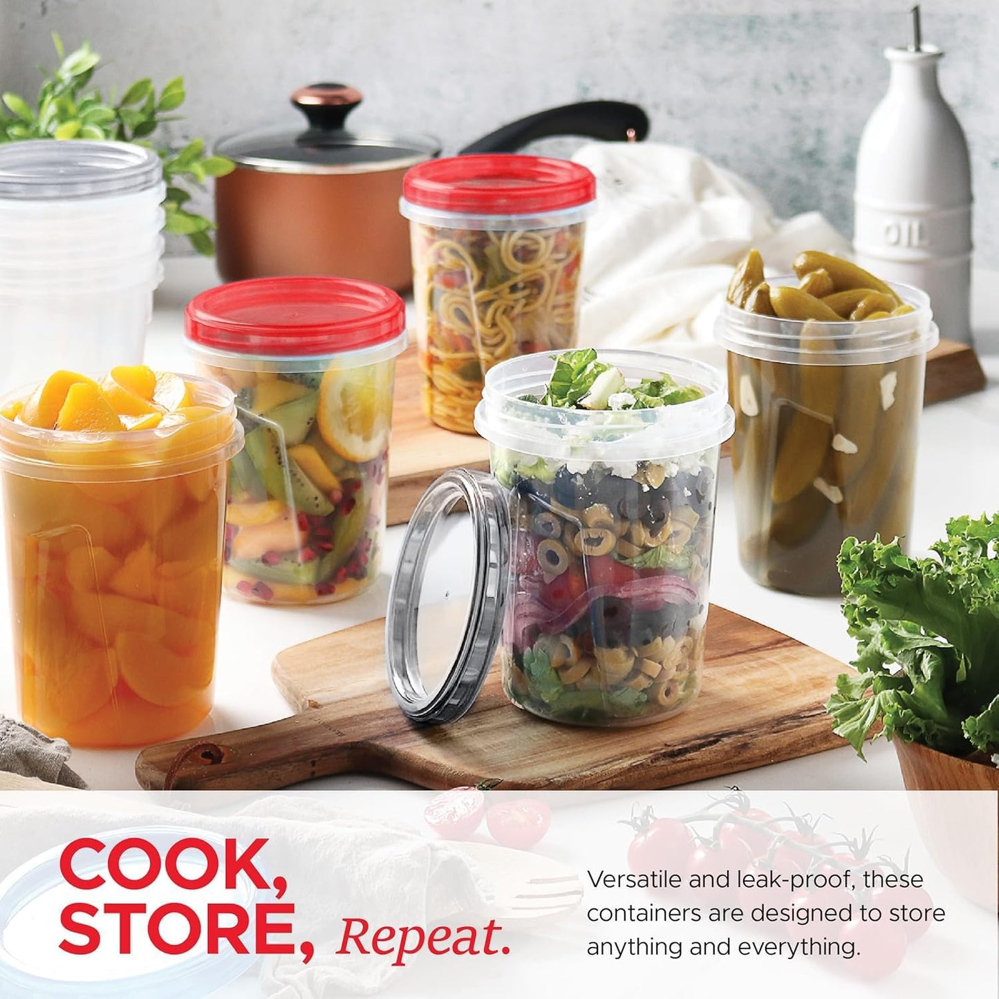 Tafura 10 Pack Leakproof Freezer Containers for Food with Twist Top Lids - 32 Oz BPA Free Reusable Plastic Soup Containers with Screw On Lids - Ideal for Meal Prep, Leftovers & Pantry Organization