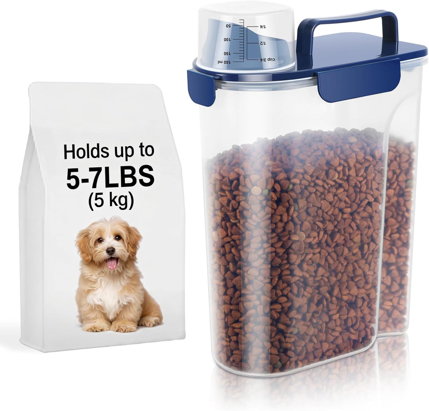 LEAWALK 5-7Lbs Dog Cat Food Storage Container with Upgraded Large Nozzle BPA-free, 4 Snap Seals Plastic Pet Food Storage Containers with Handles are Easy to Clean and Carry