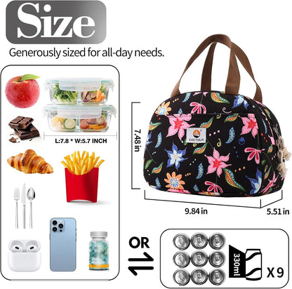 CaCTOUR Lunch Box for Women Girls Teens,Cute Lunch Box Cooler Bag, Portable Insulated Small Lunch Bag Women Reusable Corduroy Lunch Tote for Work/Travel/Picnic/School (Dog Green,Small)