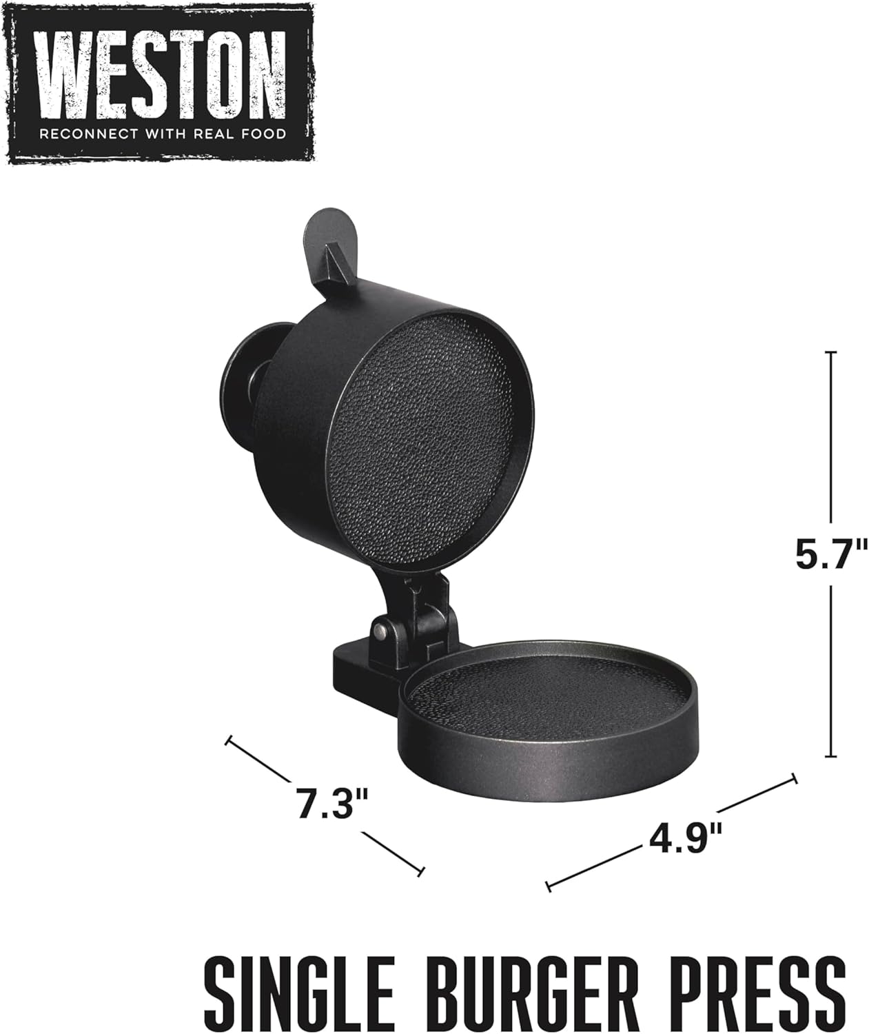 Weston Burger Press, Makes 4 1/2" Diameter Patties for Hamburger, Crab Cakes, Sausage, 1/4lb to 3/4lb, Single, Non-stick Heavy-Duty Cast Aluminum (07-0301)