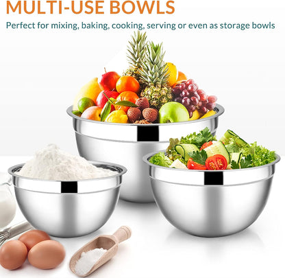 E-far Mixing Bowls with Lids Set of 5, Stainless Steel Mixing Bowls Metal Nesting Bowls with Airtight Lids, Non-toxic & Dishwasher Safe, Great for Cooking, Baking, Serving - Size 0.7/1/1.5/3/4.6QT