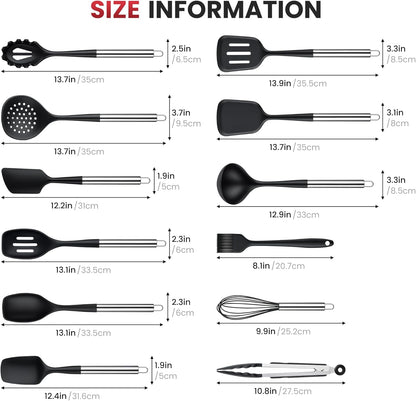 Silicone Kitchen Utensils Set, 5 PCS Heat Resistant Non Stick Cooking Tools, Silicone Spatula/Turner/Serving Spoon/Soup Ladle/Slotted Spoon, for Home and Camping