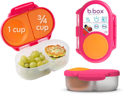 b.box Snack Box 2-Pack - Leak Proof Mini Bento Box for Kids & Toddlers, 2 Compartment Snack Containers for Kids, Dishwasher Safe, BPA-Free, PFAS-Free, Ages 4mo+, 1 3/4 Cup Each (Strawberry + Lilac)