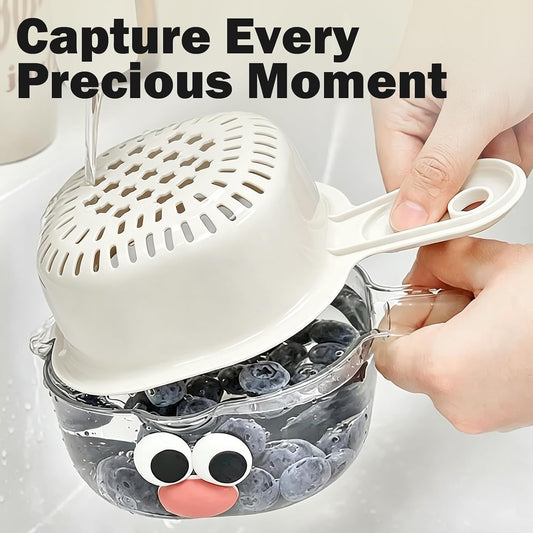 Fruit Washing Bowl with Strainer & Foldable Handle, for Fridge