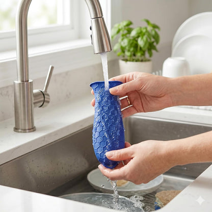 TXIN Set of 4 Silicone Hot Handle Cover Heat Resistant Pot Grip Holder Non-Slip Pot Handle Pan Sleeve Grip Potholder for Cast Iron Skillets, Griddles, Frying Pans and Metal Cookware (Blue)