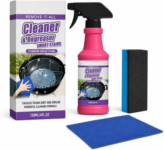 BBQ Grill Cleaner Spray, Heavy Duty Grill Degreaser for Grease, Burnt Food & Smoky Stains, Stainless Steel Cleaner for Outdoor Grill, Grates, Stove Top, Range Hood & Kitchen Surfaces, 120ml (2PCS)