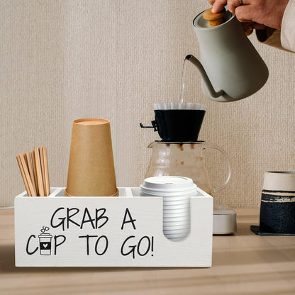 Coffee Station Organizer for Cup and lid Storage Box, Farmhouse Wood Coffee Bar Accessories Disposable Cup Holder for Counter Decor - Black