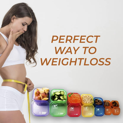 miaform Portion Control Container and Food Plan - 21 Day Portion Control Container Kit for Weight Loss - 21 Day Tally Chart with e-Book (7 Labeled Pcs)