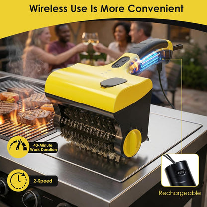 LINGSFIRE BBQ Grill Brush for Outdoor Grill, Electric Grill Cleaner with Water Tank Cordless Rechargeable BBQ Tool Spin Grill Cleaner Brush with 2 Removable Brush Head BBQ Grill Brush