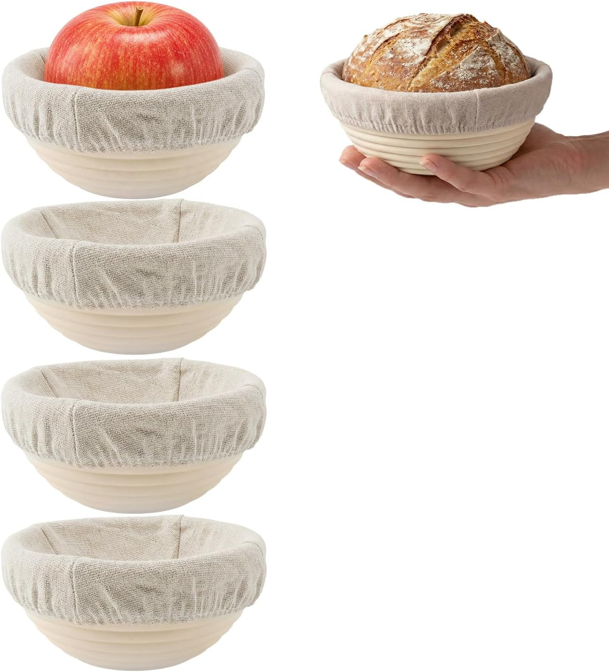 5 Inch Mini Banneton Bread Proofing Basket Set of 4, Easy-Clean Round Sourdough Proofing Basket, Small Banneton for Sourdough Bread Baking Supplies with Liners