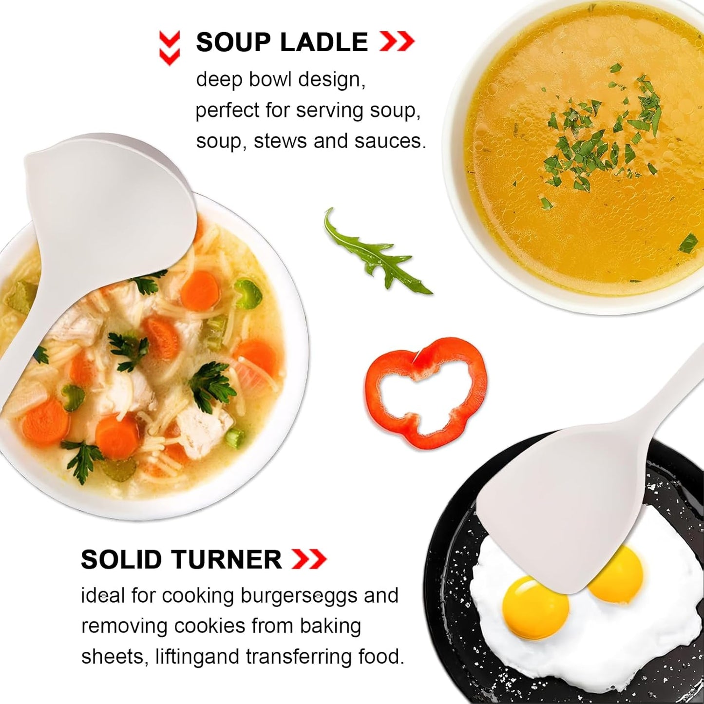 Kitchen Cooking Utensils Set, 6Pcs Silicone Kitchen Utensils Set Spatula Spoon Soup Ladle Turner, Heat Resistant Wooden Handle Silicone Cooking Gadgets for Nonstick Cookware & Baking BPA FREE