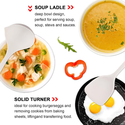 Kitchen Cooking Utensils Set, 6Pcs Silicone Kitchen Utensils Set Spatula Spoon Soup Ladle Turner, Heat Resistant Wooden Handle Silicone Cooking Gadgets for Nonstick Cookware & Baking BPA FREE