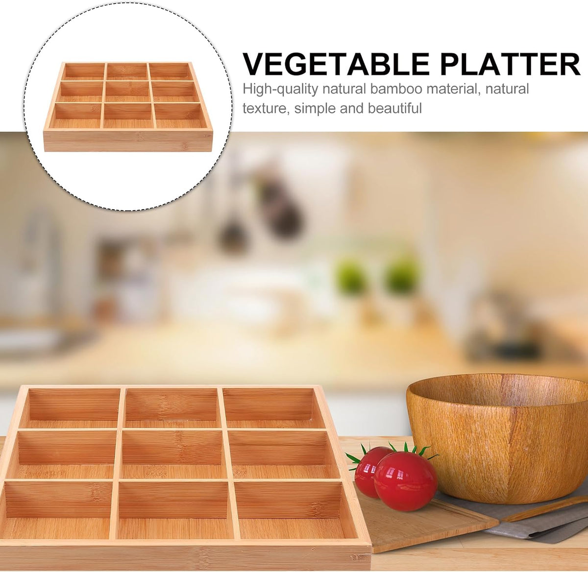 Cabilock Nine-Grid Vegetable Tray 12.99In Divided Serving Platter Practical Kitchen Organizer for Hot Pot Snacks Appetizers Party