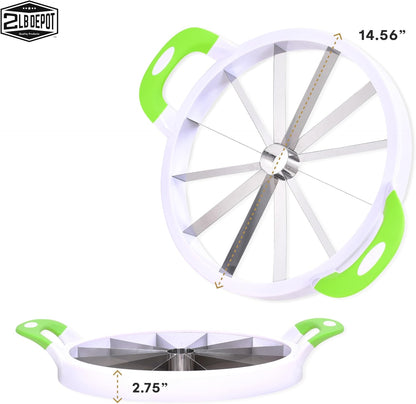 2LB Depot Watermelon Slicer - Versatile Melon Slicer and Fruit Divider with 12-Blade Uniform - Stainless Steel Blades - Easy-to-Use Handheld Cutting Tool - White & Green - 14.56Wx12.59Hx2.75L