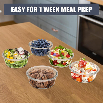 6Pack 22oz Glass Meal Prep Containers, Glass Food Storage Containers Sets with Snap Leak Proof Lids for Microwave, Oven, Freezer and Dishwasher Safe (Grey, 22oz)