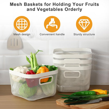 MorningRo 6 Pack Metal Mesh Basket with Hollow Handles Black Wire Storage Bin for Organizing Stackable Metal Fine Mesh Basket for Pantry Bathroom Kitchen Cabinets Shelves (Medium)