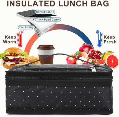 FlowFly Small Insulated Lunch box Portable Soft Bag Mini Cooler Thermal Meal Tote Kit with Handle for Work & School, Black