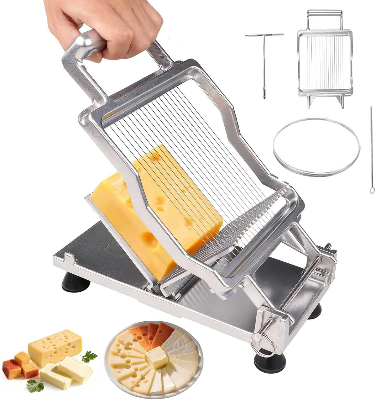 Commercial Cheese Slicer With Wire1 cm & 2 cm Cheese Cutter Butter Cutting Board Machine Aluminum Alloy Commercial Cheese Slicer with 316 Stainless Steel Wire Kitchen Cooking Baking Tool
