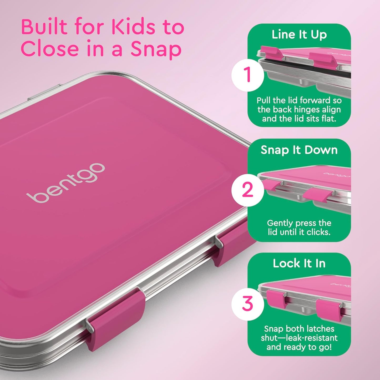 Bentgo Kids Stainless Steel Leak-Resistant Lunch Box - 3-Compartments with Bonus Silicone Container, Durable, Eco-Friendly, Dishwasher Safe, BPA-Free, Ideal for School, Ages 3+ (Silver)